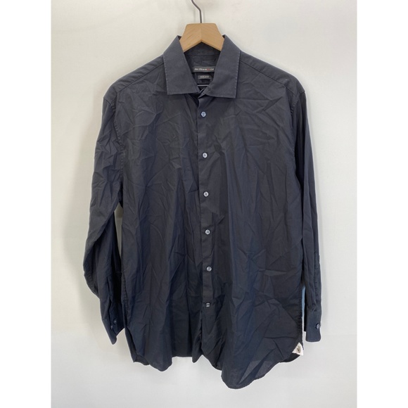 Men's Long Sleeve Button Down Solid Shirt Black - Picture 2 of 8